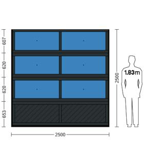 Porte sectionnelle industrielle vitrée L 2.5 m x H 2.5 m en panneaux aluminium 40 mm et double plexiglass avec sous-bassement