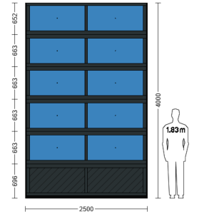 Porte sectionnelle industrielle vitrée L 2.5 m x H 4.0 m en panneaux aluminium 40 mm et double plexiglass avec sous-bassement