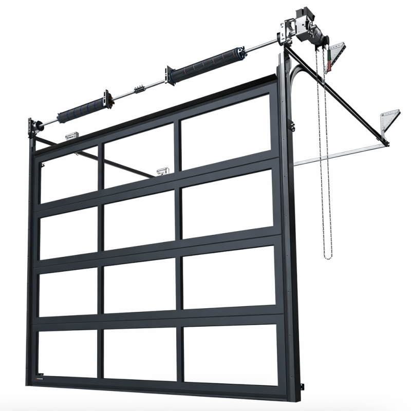 Porte sectionnelle industrielle vitrée L 2.0 m x H 4.0 m en panneaux aluminium 40 mm et double vitrage plexiglass