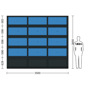 Porte sectionnelle industrielle vitrée L 3.5 m x H 3.0 m en panneaux aluminium 40 mm et double plexiglass avec sous bassement