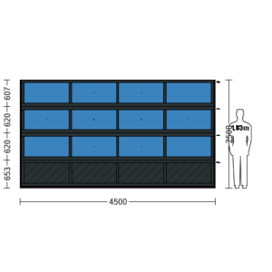 Porte sectionnelle industrielle vitrée L 4.5 m x H 2.5 m en panneaux aluminium 40 mm et double plexiglass avec sous bassement