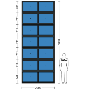 Porte sectionnelle industrielle vitrée L 2.0 m x H 5.0 m en panneaux aluminium 40 mm et double vitrage plexiglass