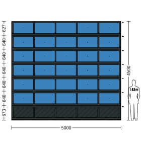 Porte sectionnelle industrielle vitrée L 5.0 m x H 4.5 m en panneaux aluminium 40 mm et double plexiglass avec sous bassement