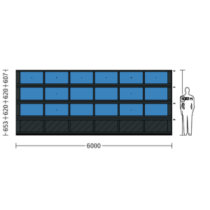 Porte sectionnelle industrielle vitrée L 6.0 m x H 2.5 m en panneaux aluminium 40 mm et double plexiglass avec sous bassement