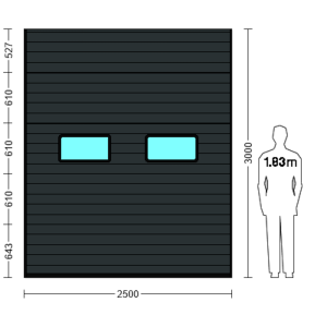 Porte Sectionnelle Industrielle L 2.5 m x H 3.0 m en panneaux sandwich 40 mm isolé avec Hublots