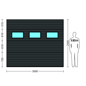 Porte Sectionnelle Industrielle L 3.0 m x H 2.5 m en panneaux sandwich 40 mm isolé avec Hublots