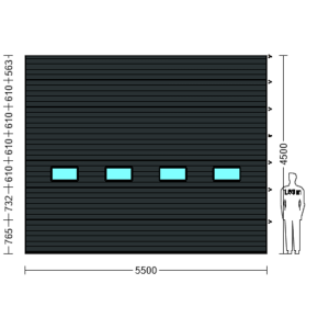 Porte Sectionnelle Industrielle L 5.0 m x H 4.5 m en panneaux sandwich 40 mm isolé avec Hublots