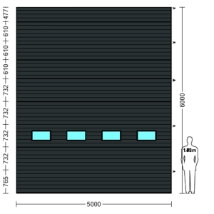 Porte Sectionnelle Industrielle L 5.0 m x H 6.0 m en panneaux sandwich 40 mm isolé avec Hublots