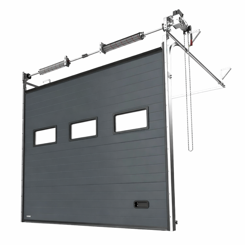 Porte Sectionnelle Industrielle L 5.5 m x H 2.5 m en panneaux sandwich 40 mm isolé avec Hublots
