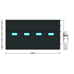 Porte Sectionnelle Industrielle L 5.5 m x H 3.0 m en panneaux sandwich 40 mm isolé avec Hublots