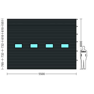 Porte Sectionnelle Industrielle L 5.5 m x H 4.0 m en panneaux sandwich 40 mm isolé avec Hublots