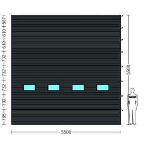 Porte Sectionnelle Industrielle L 5.5 m x H 5.5 m en panneaux sandwich 40 mm isolé avec Hublots