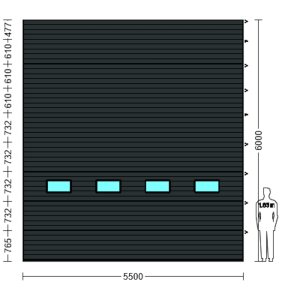 Porte Sectionnelle Industrielle L 5.5 m x H 6.0 m en panneaux sandwich 40 mm isolé avec Hublots