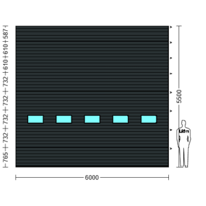 Porte Sectionnelle Industrielle L 6.0 m x H 5.5 m en panneaux sandwich 40 mm isolé avec Hublots