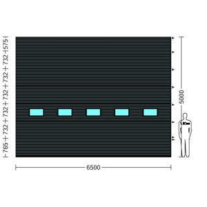 Porte Sectionnelle Industrielle L 6.5 m x H 5.0 m en panneaux sandwich 40 mm isolé avec Hublots