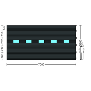 Porte Sectionnelle Industrielle L 7.0 m x H 3.5 m en panneaux sandwich 40 mm isolé avec Hublots
