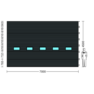 Porte Sectionnelle Industrielle L 7.0 m x H 4.5 m en panneaux sandwich 40 mm isolé avec Hublots