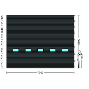 Porte Sectionnelle Industrielle L 7.0 m x H 5.5 m en panneaux sandwich 40 mm isolé avec Hublots