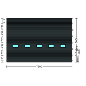 Porte Sectionnelle Industrielle L 7.5 m x H 5.0 m en panneaux sandwich 40 mm isolé avec Hublots