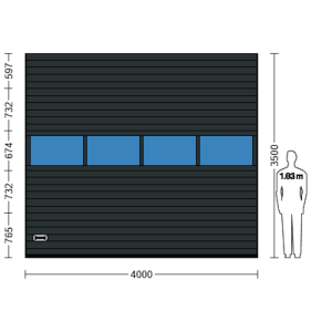 Porte Sectionnelle Industrielle L 4.0 m x H 3.5 m en panneaux sandwich 40 mm isolé avec Rangée vitrée