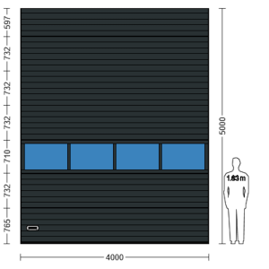 Porte Sectionnelle Industrielle L 4.0 m x H 4.5 m en panneaux sandwich 40 mm isolé avec Rangée vitrée