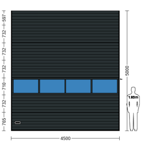 Porte Sectionnelle Industrielle L 4.5 m x H 5.0 m en panneaux sandwich 40 mm isolé avec Rangée vitrée