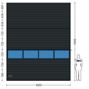 Porte Sectionnelle Industrielle L 4.5 m x H 5.5 m en panneaux sandwich 40 mm isolé avec Rangée vitrée