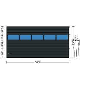 Porte Sectionnelle Industrielle L 5.0 m x H 2.5 m en panneaux sandwich 40 mm isolé avec Rangée vitrée