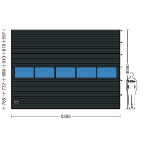 Porte Sectionnelle Industrielle L 5.5 m x H 4.0 m en panneaux sandwich 40 mm isolé avec Rangée vitrée