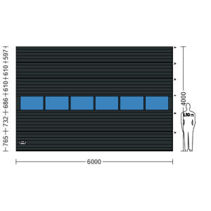 Porte Sectionnelle Industrielle L 6.0 m x H 4.0 m en panneaux sandwich 40 mm isolé avec Rangée vitrée