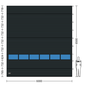 Porte Sectionnelle Industrielle L 6.0 m x H 6.5 m en panneaux sandwich 40 mm isolé avec Rangée vitrée