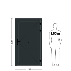 Porte de service industrielle L 1.15 m x H 2.05 m en encadrement aluminium et remplissage panneaux acier 40 mm