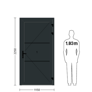 Porte de service industrielle L 1.15 m x H 2.25 m en encadrement aluminium et remplissage panneaux acier 40 mm