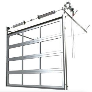Porte sectionnelle industrielle vitrée L 3.0 m x H 4.0 m en panneaux aluminium 40 mm et double vitrage plexiglass