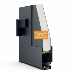 Porte de service industrielle L 0.85 m x H 2.35 m en encadrement aluminium avec remplissage panneaux S Stucco acier 40 mm