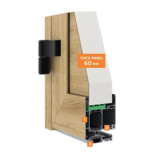 Porte de service industrielle L 1.05 m x H 2.15 m en encadrement aluminium avec remplissage panneaux L Lisse acier 60 mm