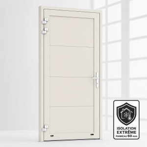 Porte de service industrielle L 1.05 m x H 2.15 m en encadrement aluminium avec remplissage panneaux L Lisse acier 60 mm