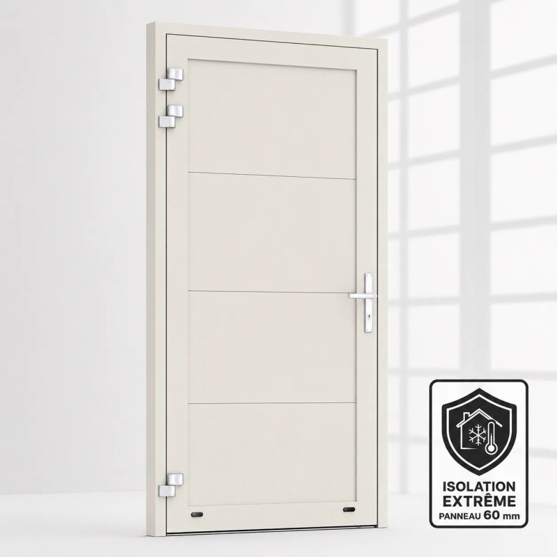 Porte de service industrielle L 1.05 m x H 2.15 m en encadrement aluminium avec remplissage panneaux L Lisse acier 60 mm