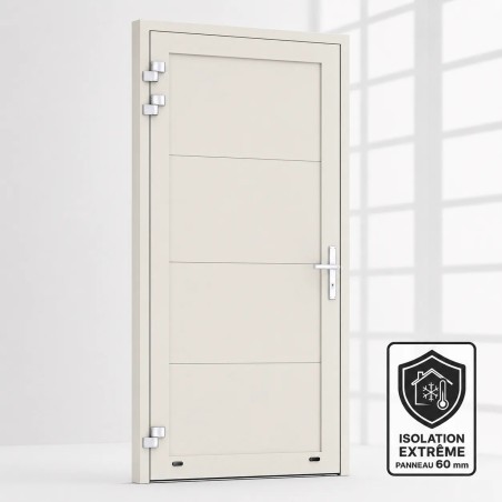 Porte de service industrielle L 1.05 m x H 2.15 m en encadrement aluminium avec remplissage panneaux L Lisse acier 60 mm