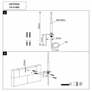 Antenne externe 868,35 MHz avec câble 5 m pour motorisation de porte sectionnelle