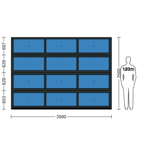 Porte sectionnelle industrielle vitrée L 3.5 m x H 2.5 m en panneaux aluminium 40 mm et double vitrage plexiglass