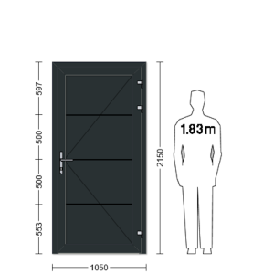 Porte de service industrielle L 1.05 m x H 2.15 m en encadrement aluminium avec remplissage panneaux L Lisse acier 60 mm