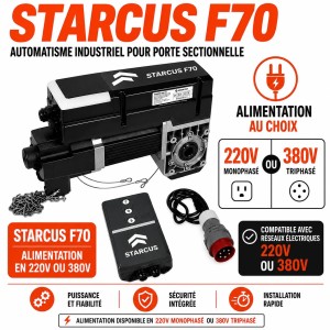 Automatisme industriel Starcus F70 pour porte sectionnelle avec alimentation 220V monophasé ou 380V triphasé