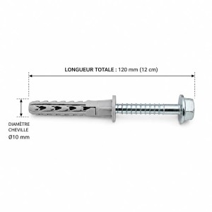 Dimensions de la cheville à frapper Fischer SXR 10x60 mm longueur totale 120 mm diamètre 10 mm