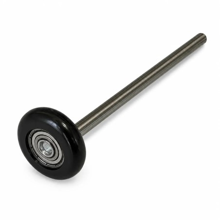 Roulette renforcée Ø46 mm avec tige Ø12 x 205 mm pour porte sectionnelle industrielle en nylon noir avec roulement à billes