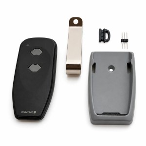 Télécommande Marantec 2 boutons avec support mural et accessoires de fixation pour motorisation de porte de garage