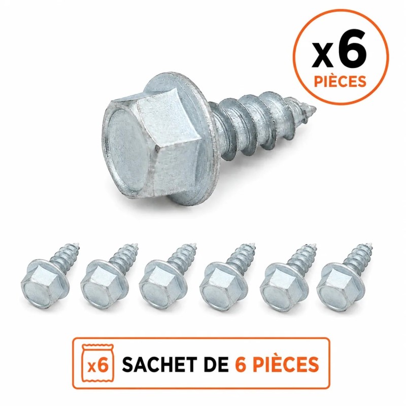 Vis autotaraudeuse en acier zingué Ø6,3 x 15 mm à tête hexagonale 10 mm pour porte sectionnelle – Sachet de 6 pièces