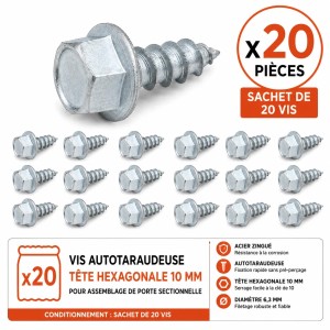 Vis autotaraudeuse Ø6,3 x 22 mm tête hexagonale 10 mm - Sachet 20 pièces