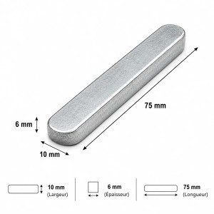 Clavette parallèle acier 6 x 10 x 75 mm pour arbre de torsion de porte sectionnelle industrielle
