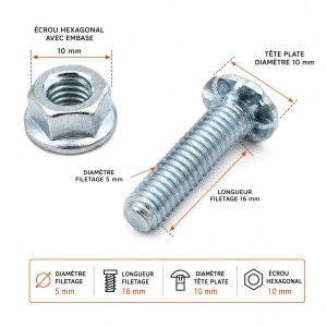 Lot de 5 boulons M5 x 16 mm avec écrous | Porte sectionnelle industrielle
